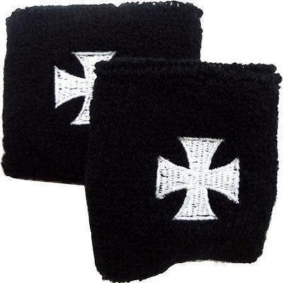 Pair of Black White Wrist Sweatbands West Coast Choppers Motorcycle Iron Cross Pair of Black White Wrist Sweatbands West Coast Choppers Motorcycle Iron Cross