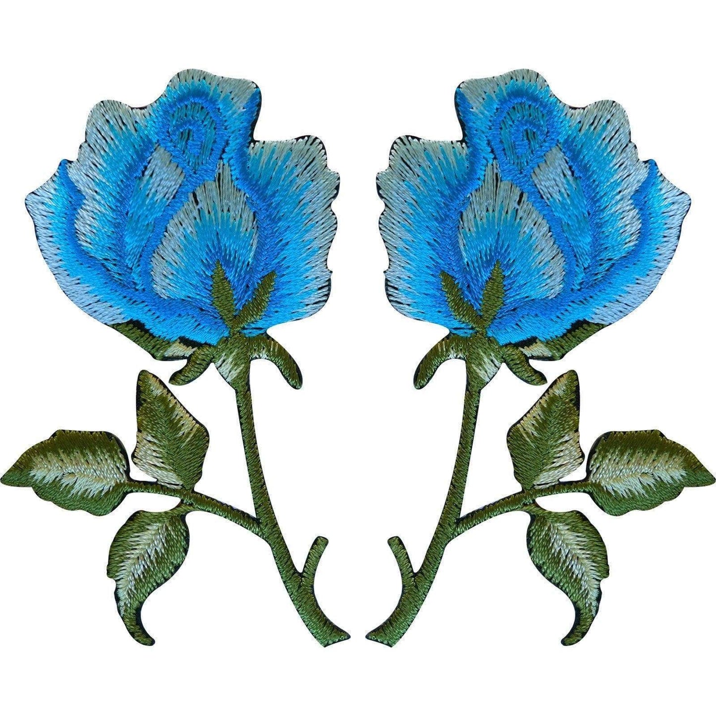 Pair of Blue Rose Patches Iron On / Sew On Embroidered Patch Badge Roses Flowers
