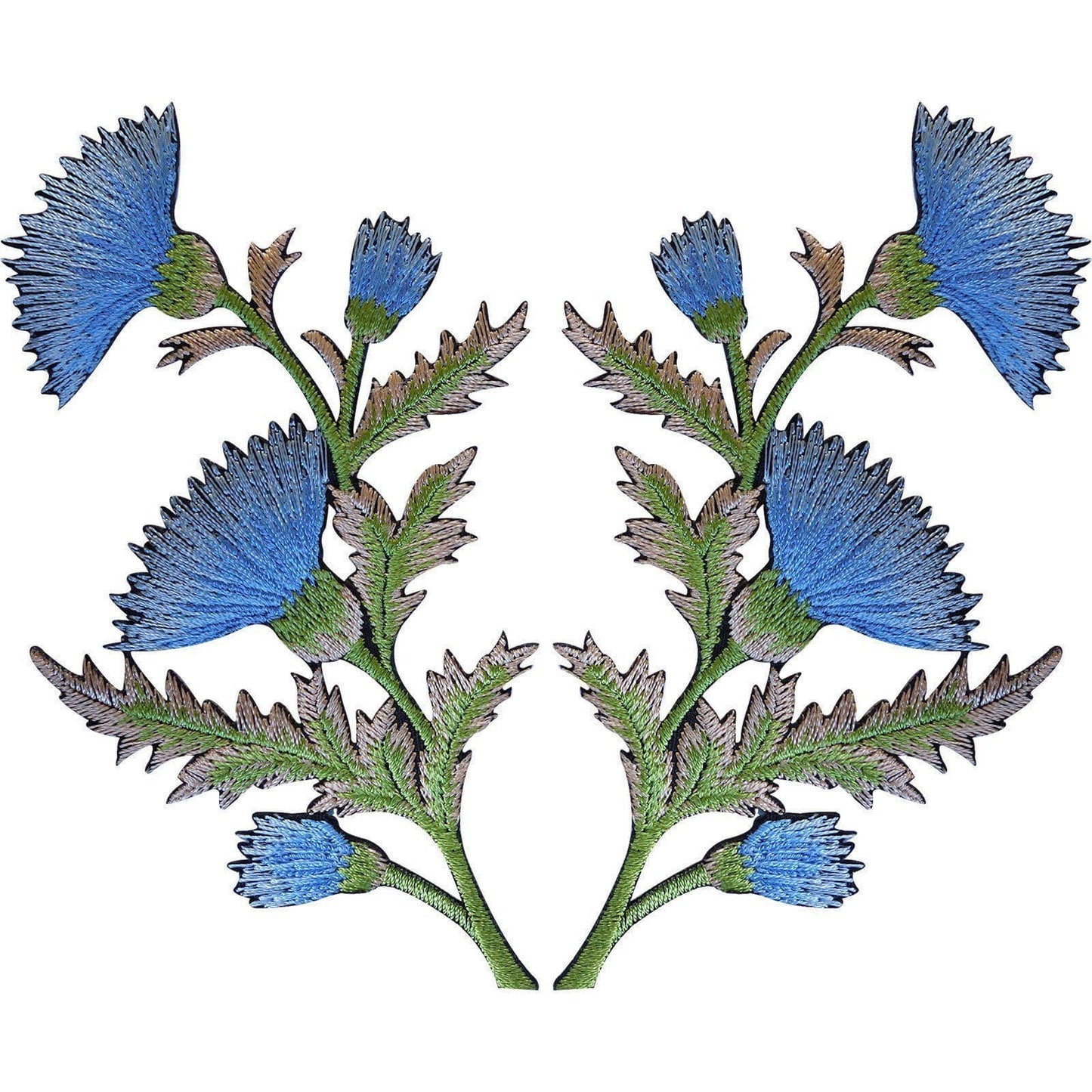Pair of Blue Thistle Flower Patches Iron Sew On Jeans Shirt Flowers Patch Badge