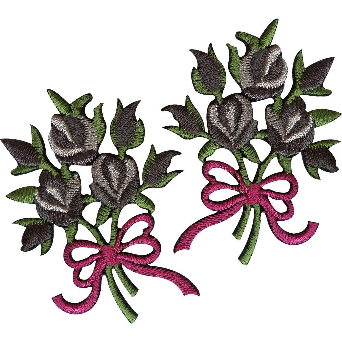 Pair of Bouquet Flowers Patches Iron Sew On Embroidered Patch Badge Grey Roses
