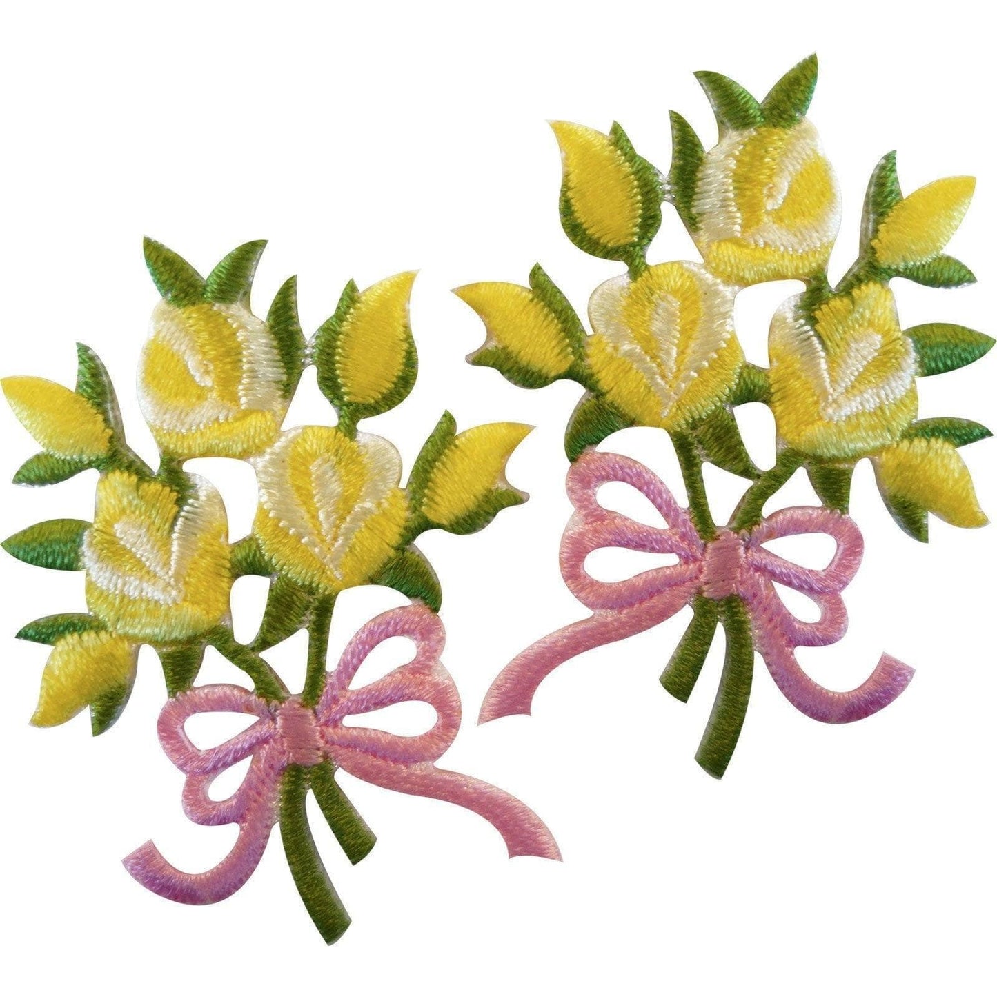 Pair of Bouquet Flowers Patches Iron Sew On Embroidered Patch Badge Yellow Roses