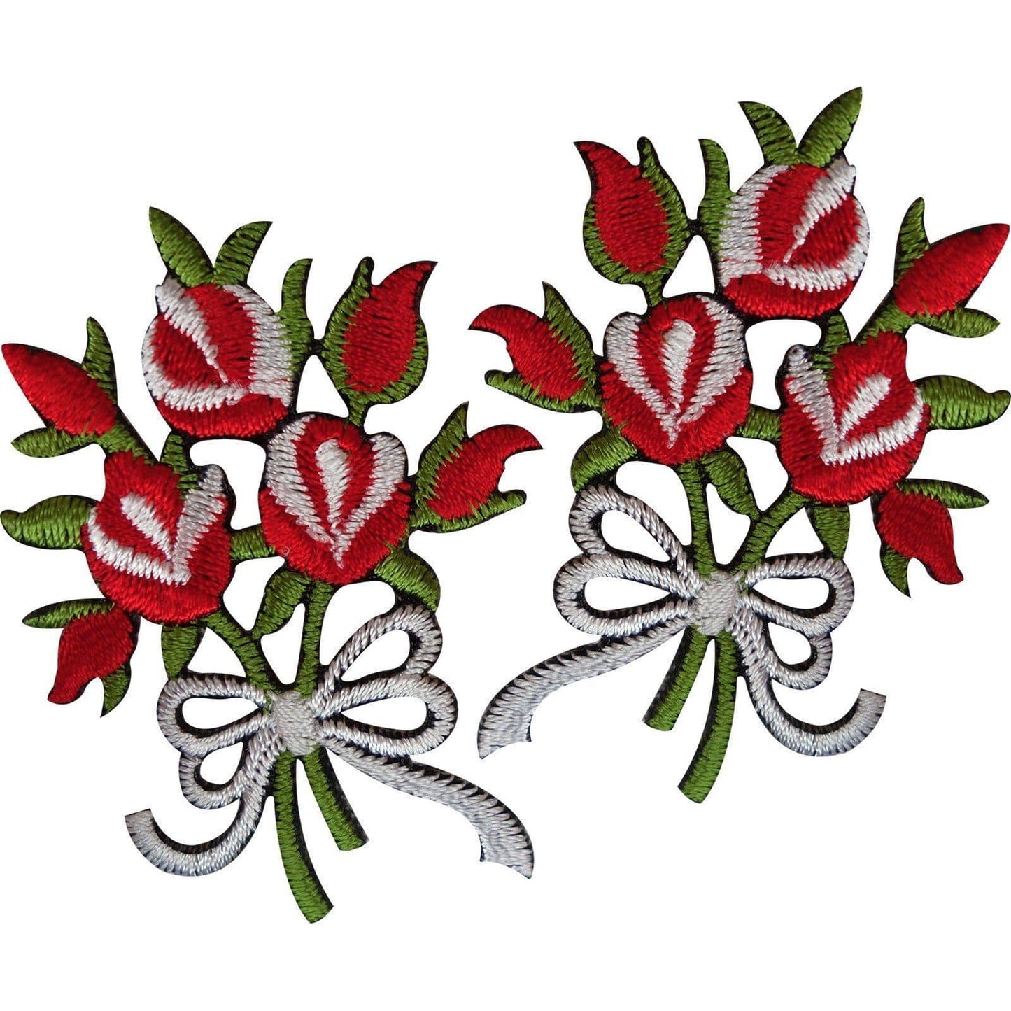 Pair of Bouquet of Flowers Patches Iron Sew On Embroidered Patch Badge Red Roses