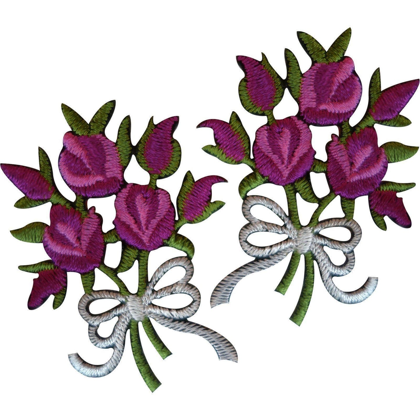 Pair of Bouquet of Flowers Patches Iron Sew On Embroidery Patch Badge Pink Roses