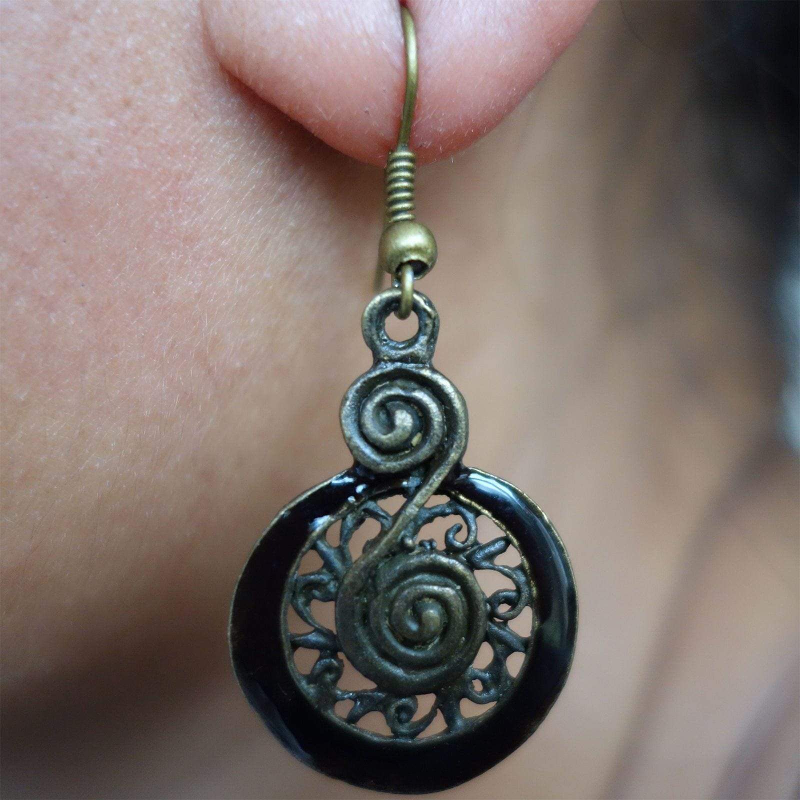 Pair of Bronze Black Brown Earrings Studs Hook Drop Dangle Womens Kids Jewellery