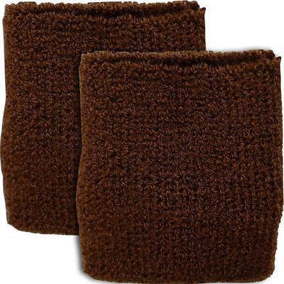 Pair of Brown Wrist Gym Sweatbands Football Rugby Squash Golf Archery Wristbands