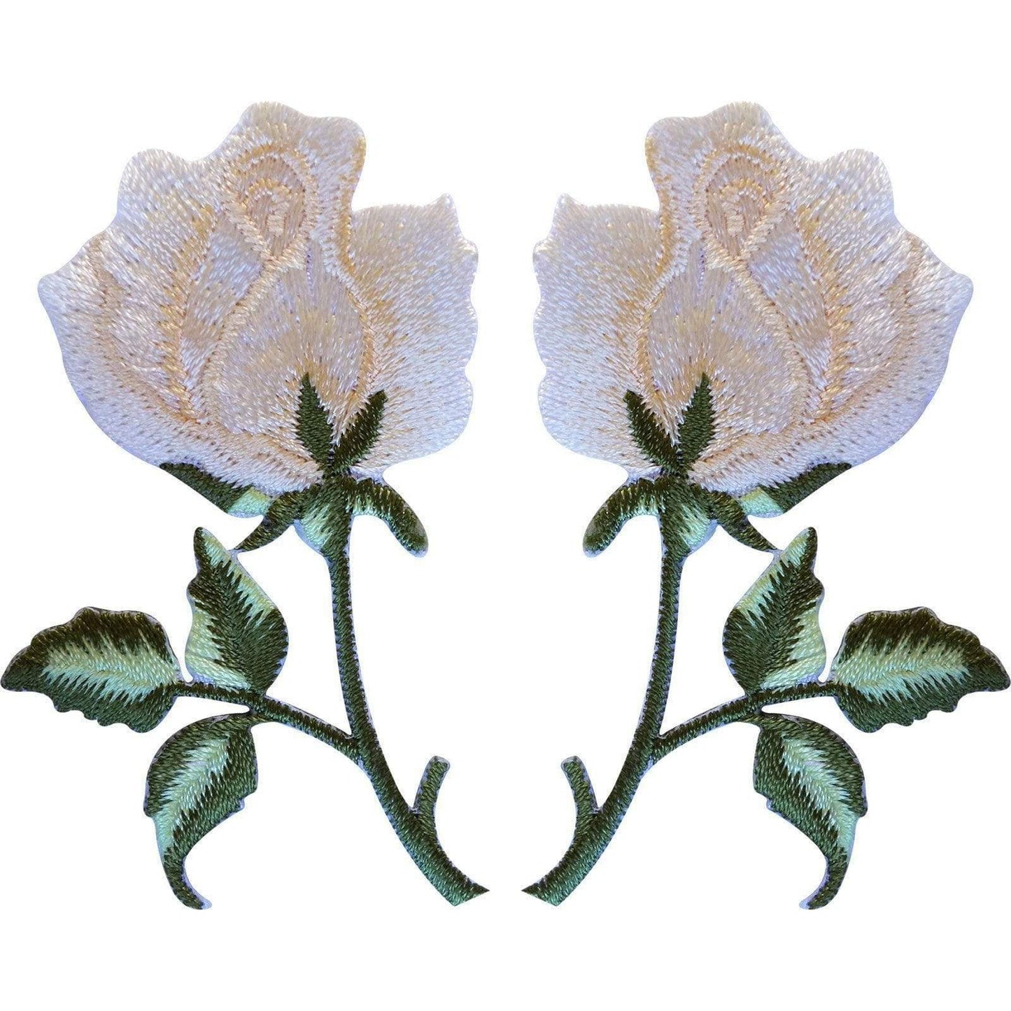 Pair of Cream Rose Patches Iron On Sew On Patch Badges Embroidered Flower Roses