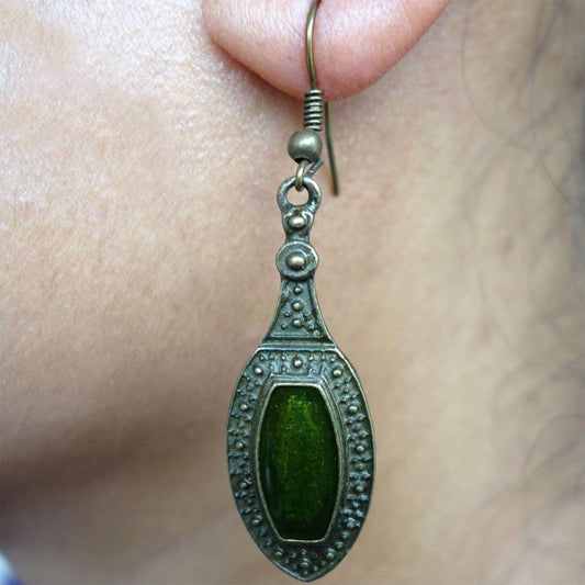 Pair of Drop Dangle Hook Earrings Studs Green Bronze Womens Ladies Girls Childs