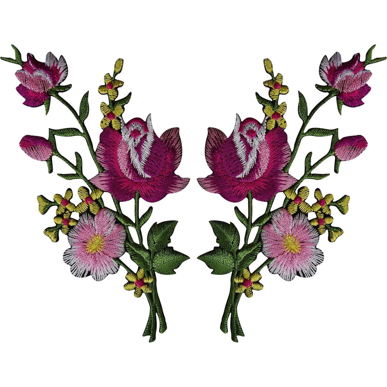 Pair of Flower Embroidered Patches Iron Sew On Embroidery Patch Arts and Crafts
