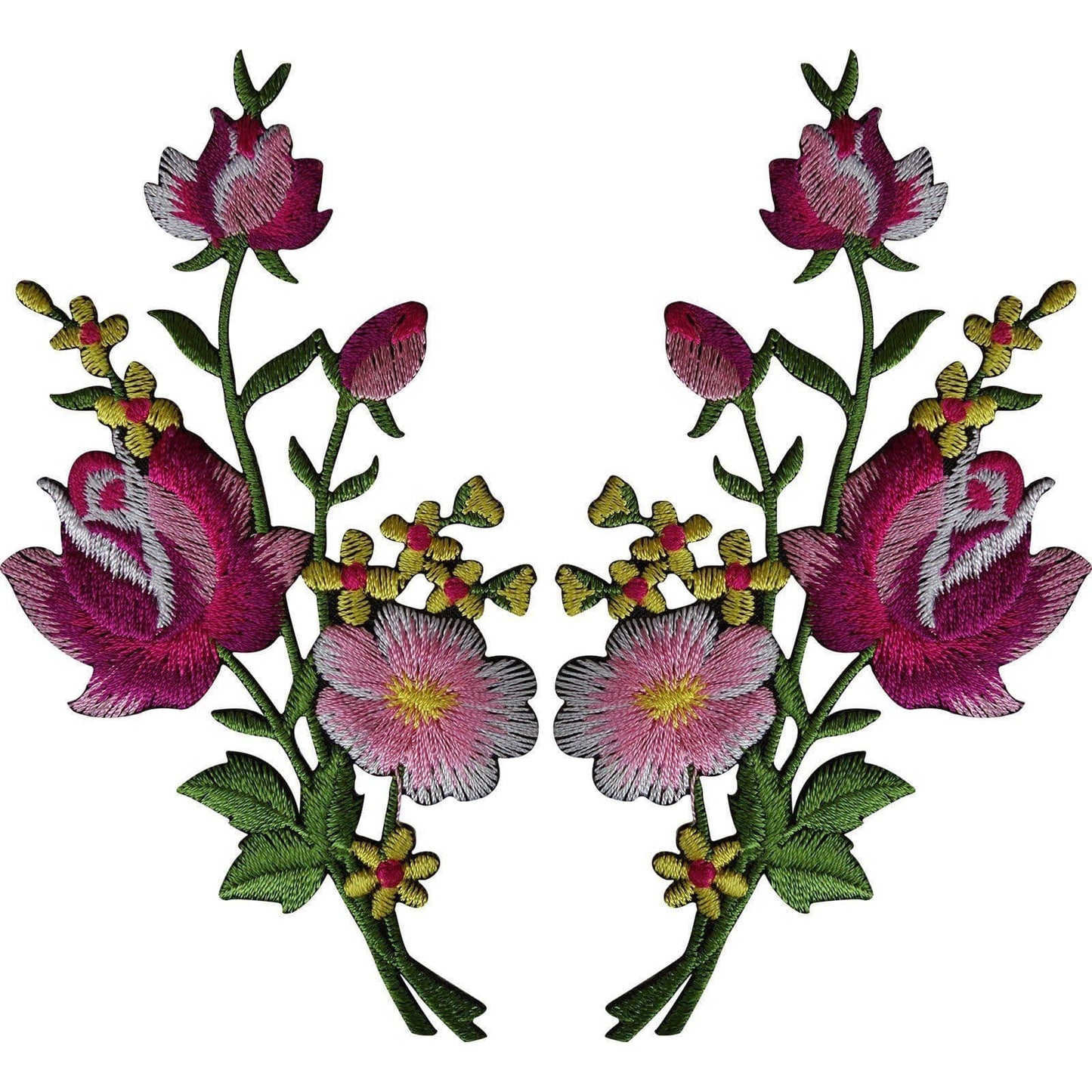 Pair of Flower Embroidered Patches Iron Sew On Embroidery Patch Arts and Crafts