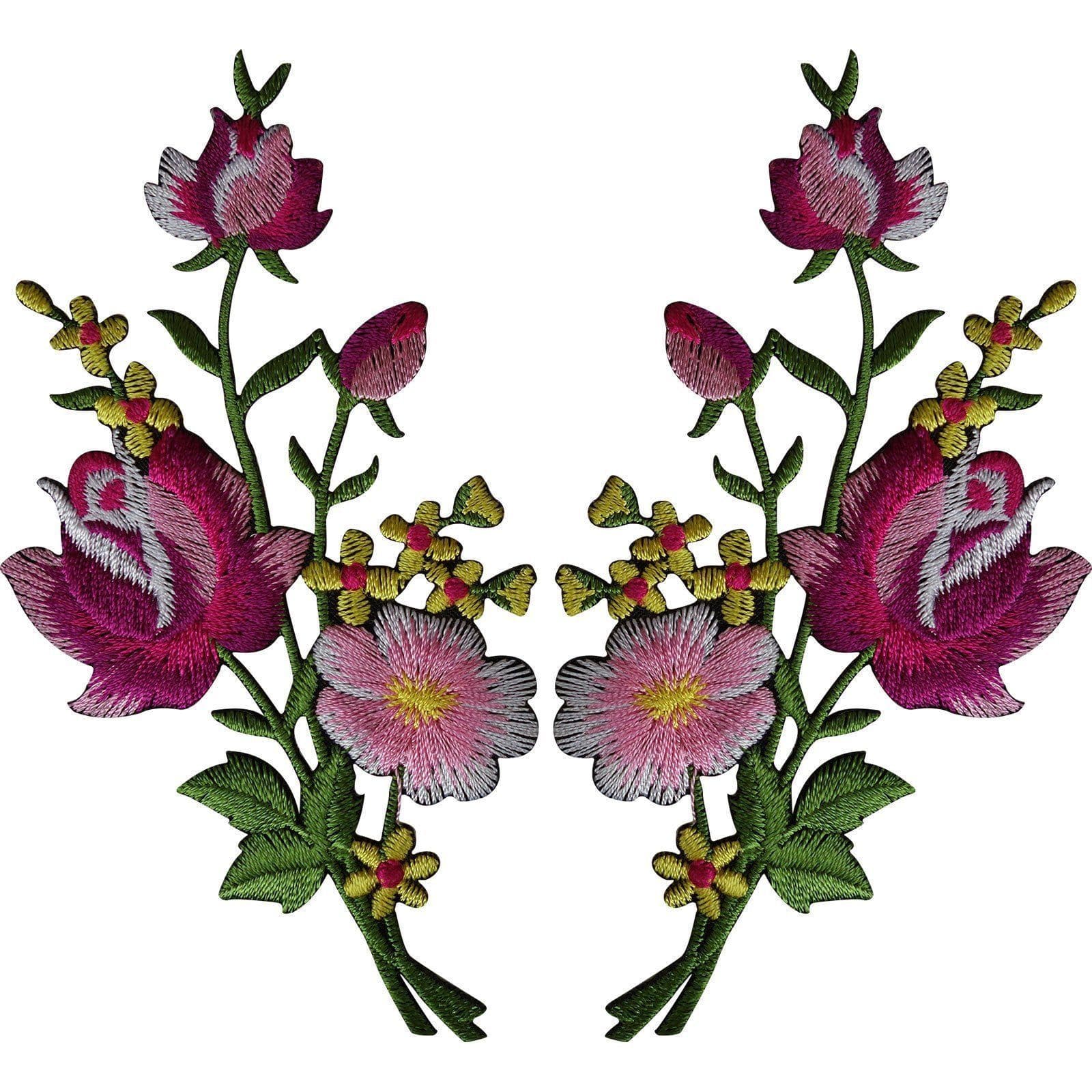 Pair of Flower Embroidered Patches Iron Sew On Embroidery Patch Arts and Crafts