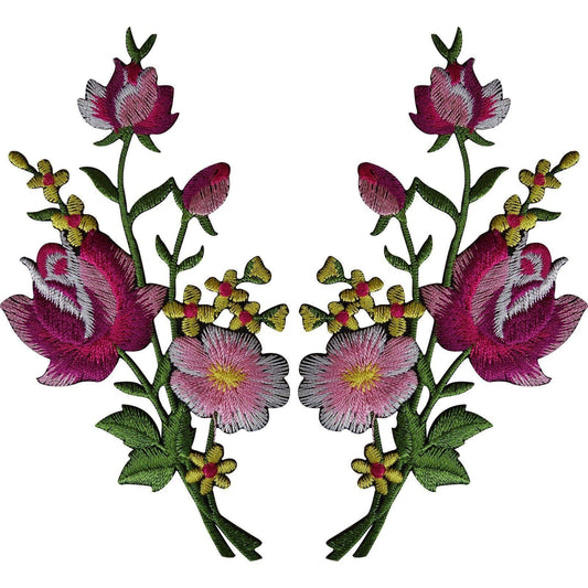 Pair of Flower Embroidered Patches Iron Sew On Embroidery Patch Arts and Crafts