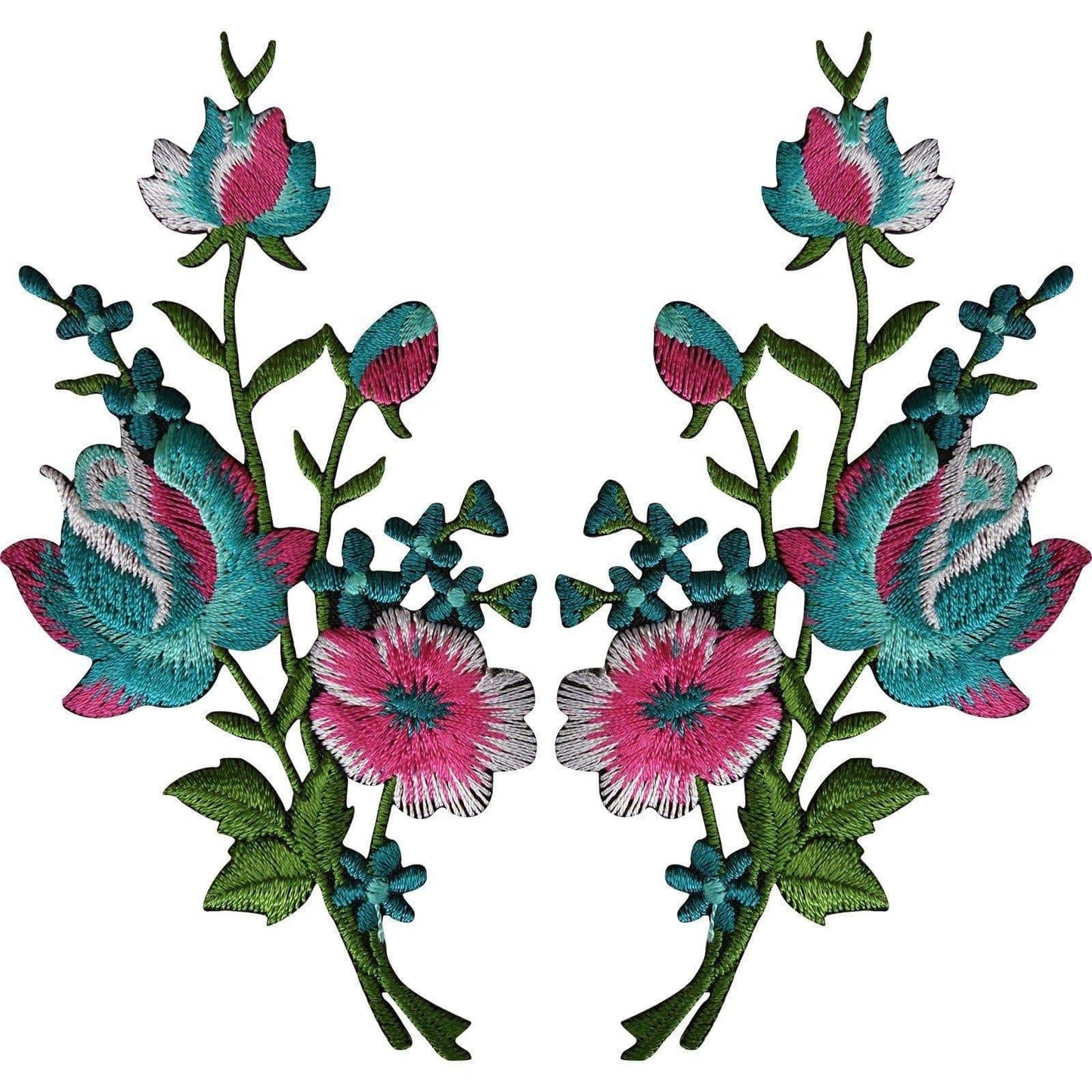 Pair of Flower Embroidered Patches Iron Sew On Embroidery Patch Badge Appliques