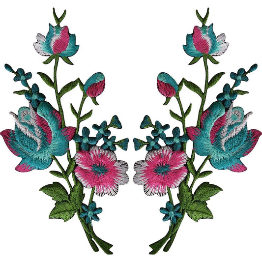 Pair of Flower Embroidered Patches Iron Sew On Embroidery Patch Badge Appliques