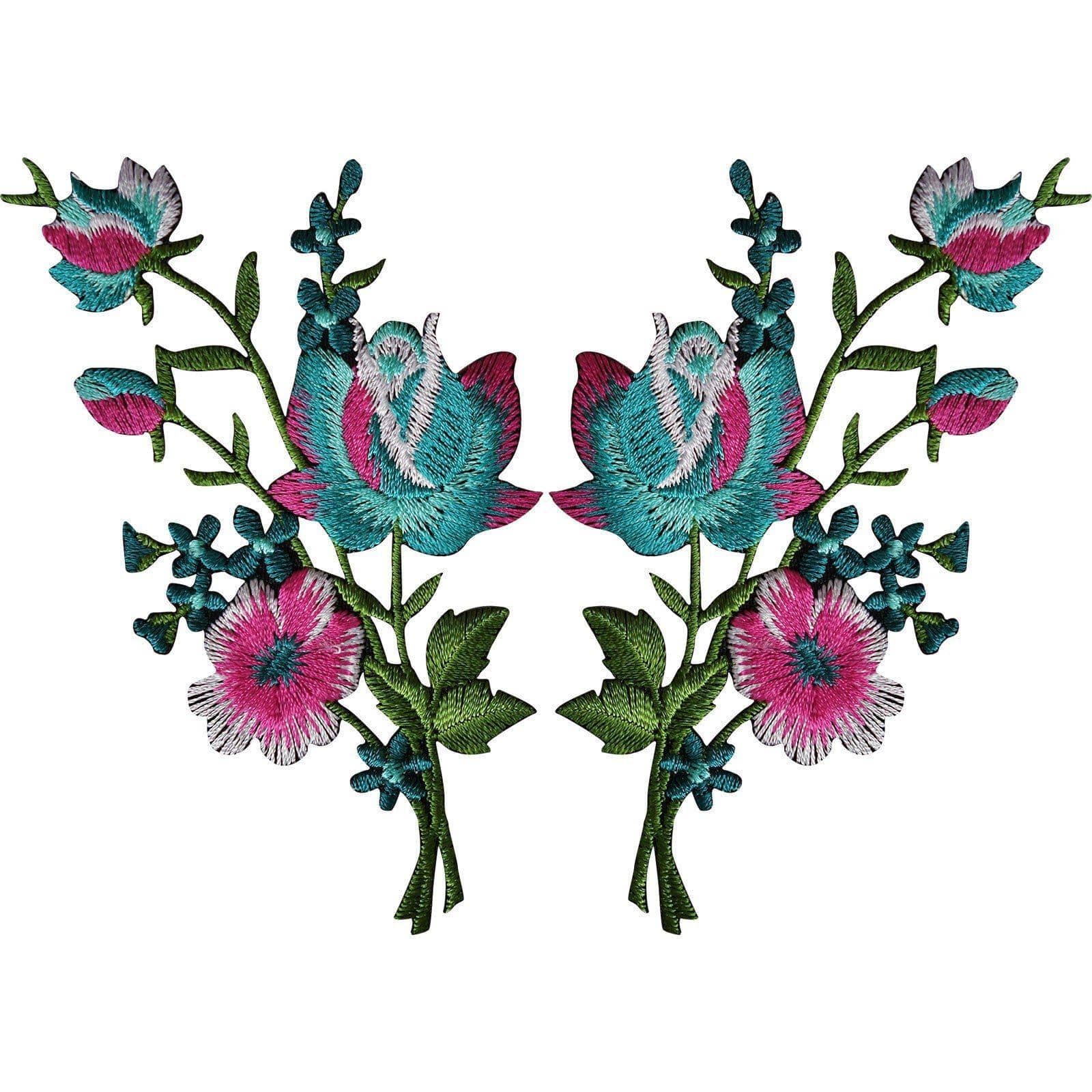 Pair of Flower Embroidered Patches Iron Sew On Embroidery Patch Badge Appliques