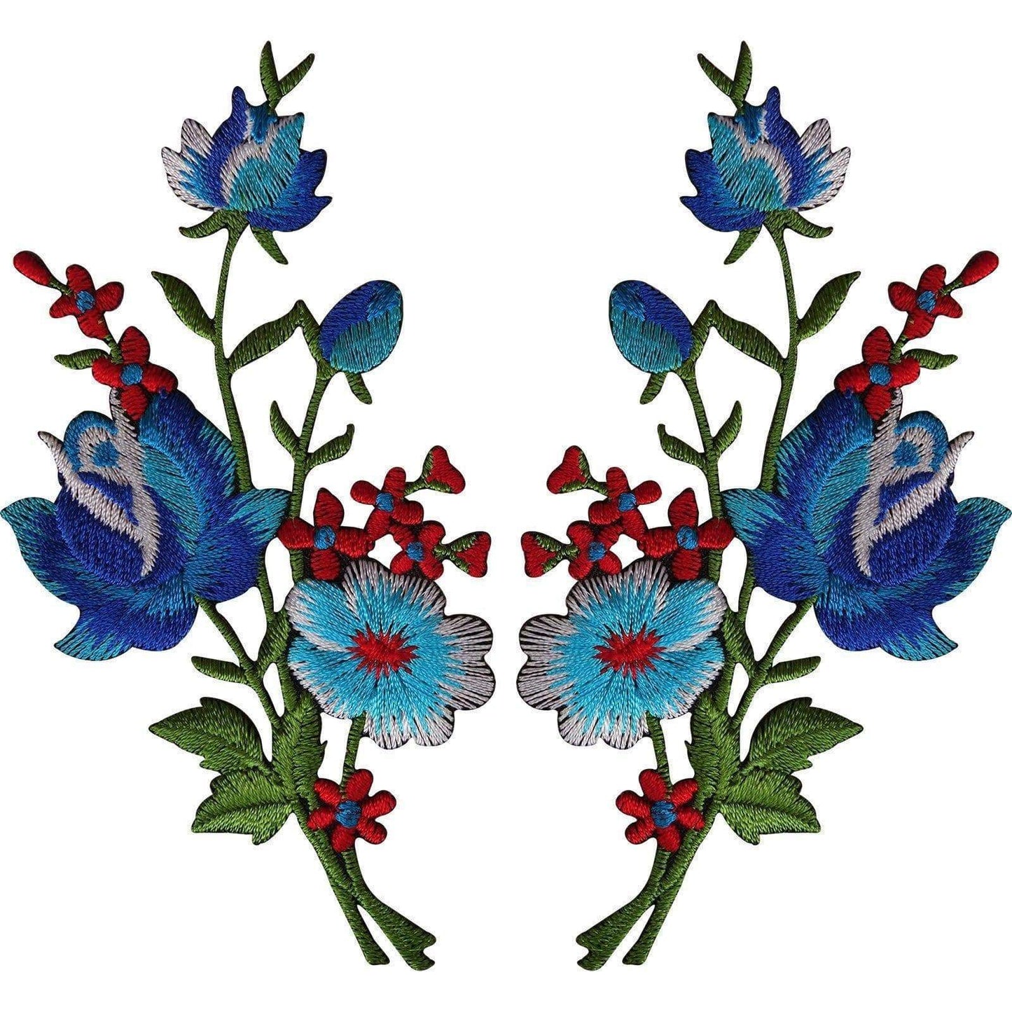 Pair of Flower Embroidered Patches Iron Sew On Floral Patch Badge Craft Applique