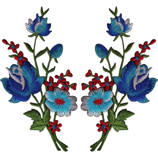 Pair of Flower Embroidered Patches Iron Sew On Floral Patch Badge Craft Applique