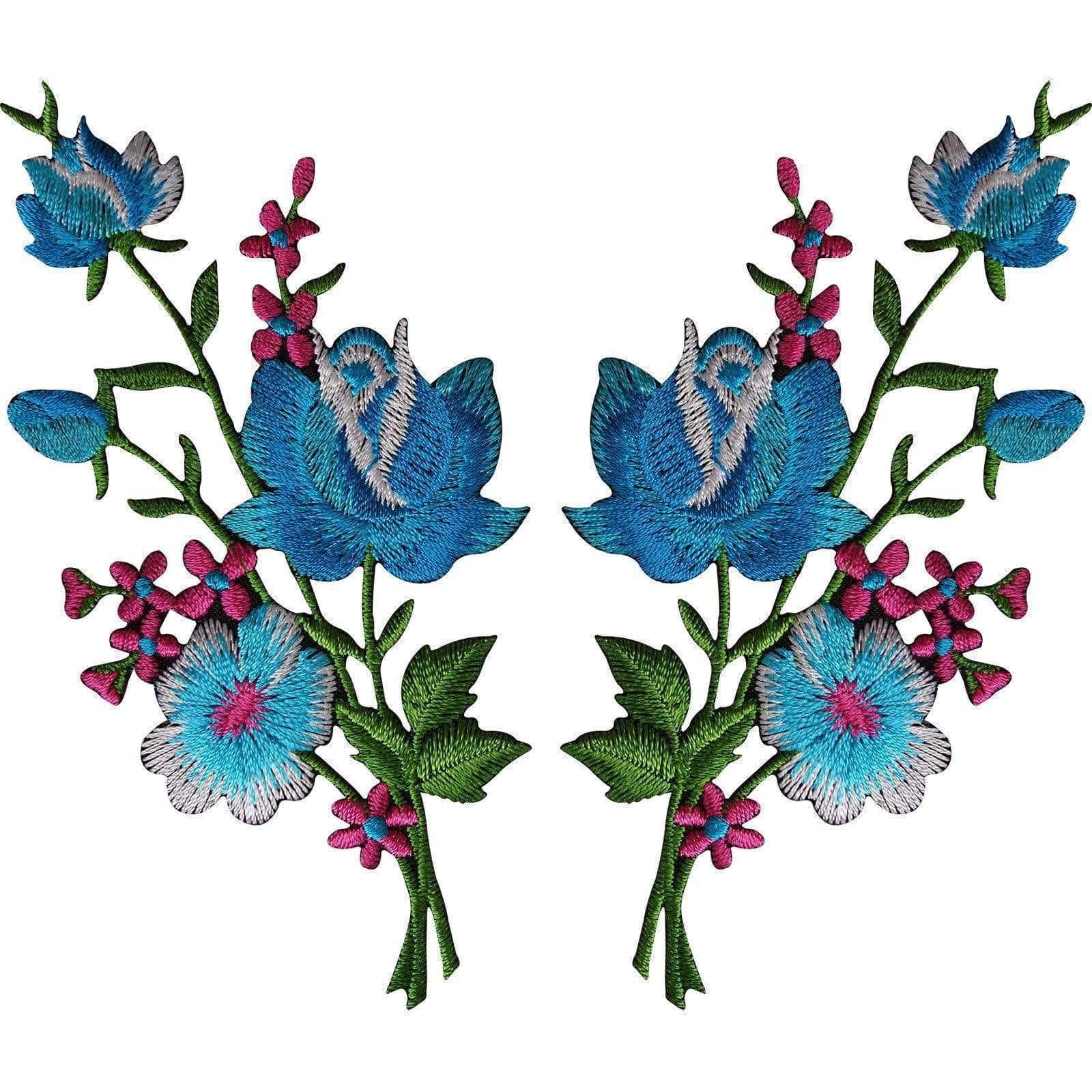 Pair of Flower Embroidered Patches Iron Sew On Floral Patch Craft Applique Motif