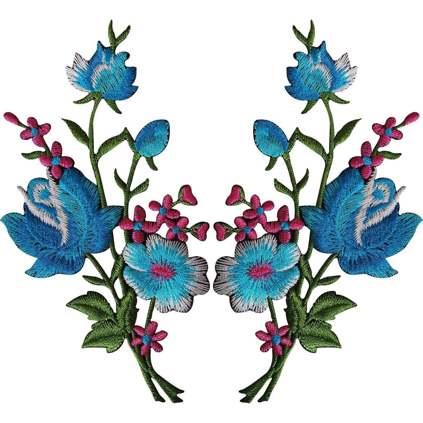Pair of Flower Embroidered Patches Iron Sew On Floral Patch Craft Applique Motif