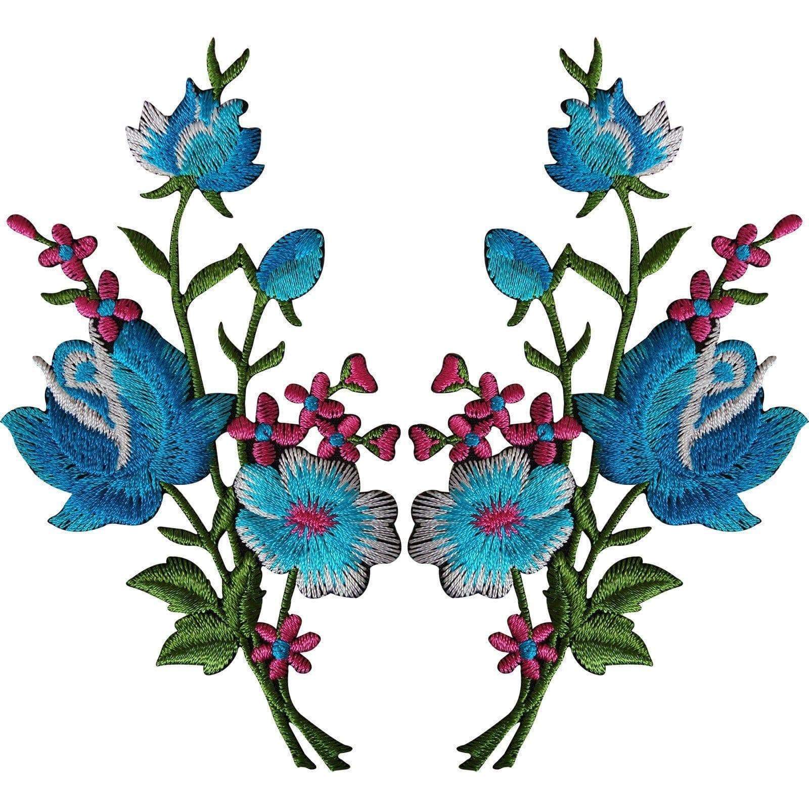 Pair of Flower Embroidered Patches Iron Sew On Floral Patch Craft Applique Motif