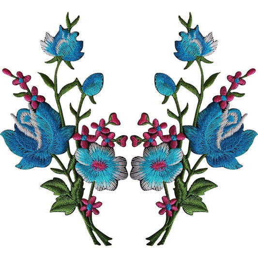 Pair of Flower Embroidered Patches Iron Sew On Floral Patch Craft Applique Motif
