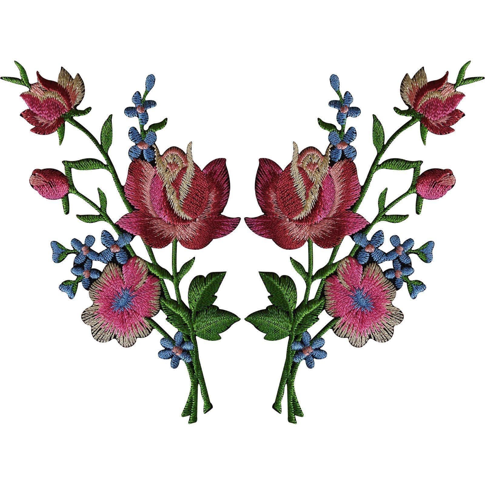 Pair of Flower Embroidered Rose Patches Iron Sew On Floral Patch Arts and Crafts