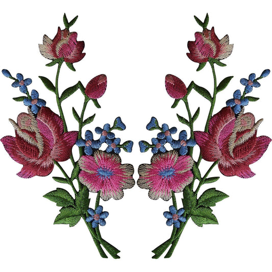 Pair of Flower Embroidered Rose Patches Iron Sew On Floral Patch Arts and Crafts