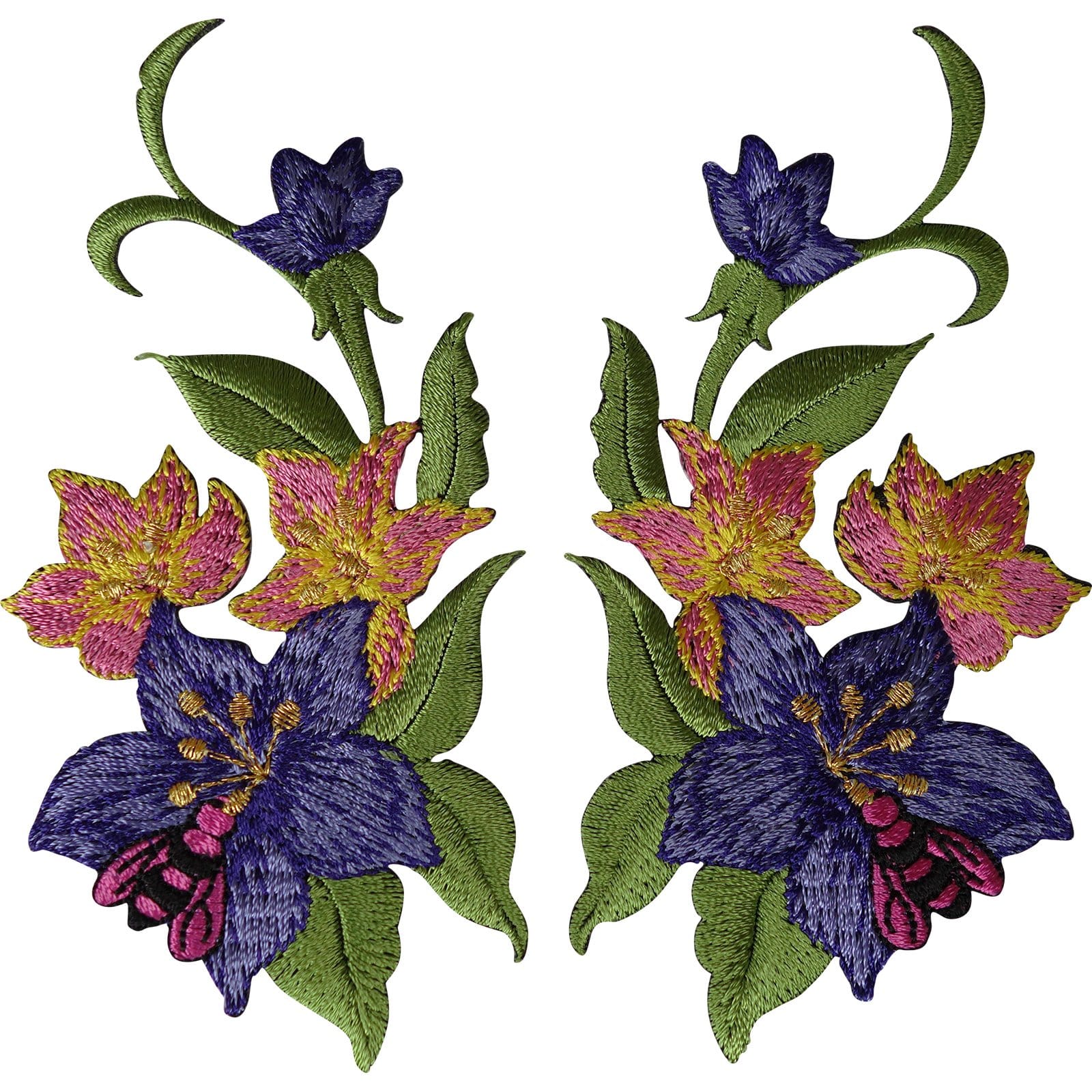 Pair of Flower Patches Iron On Sew On Floral Embroidered Patch Badge Bee Flowers