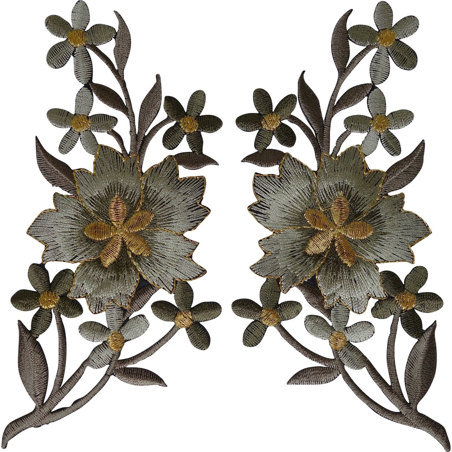 Pair of Flower Patches Iron On Sew On Jeans Embroidery Flowers Embroidered Patch