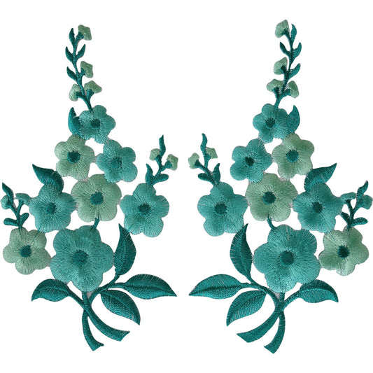 Pair of Flower Patches Iron On Sew On Jeans Skirt Dress Embroidered Patch Badge