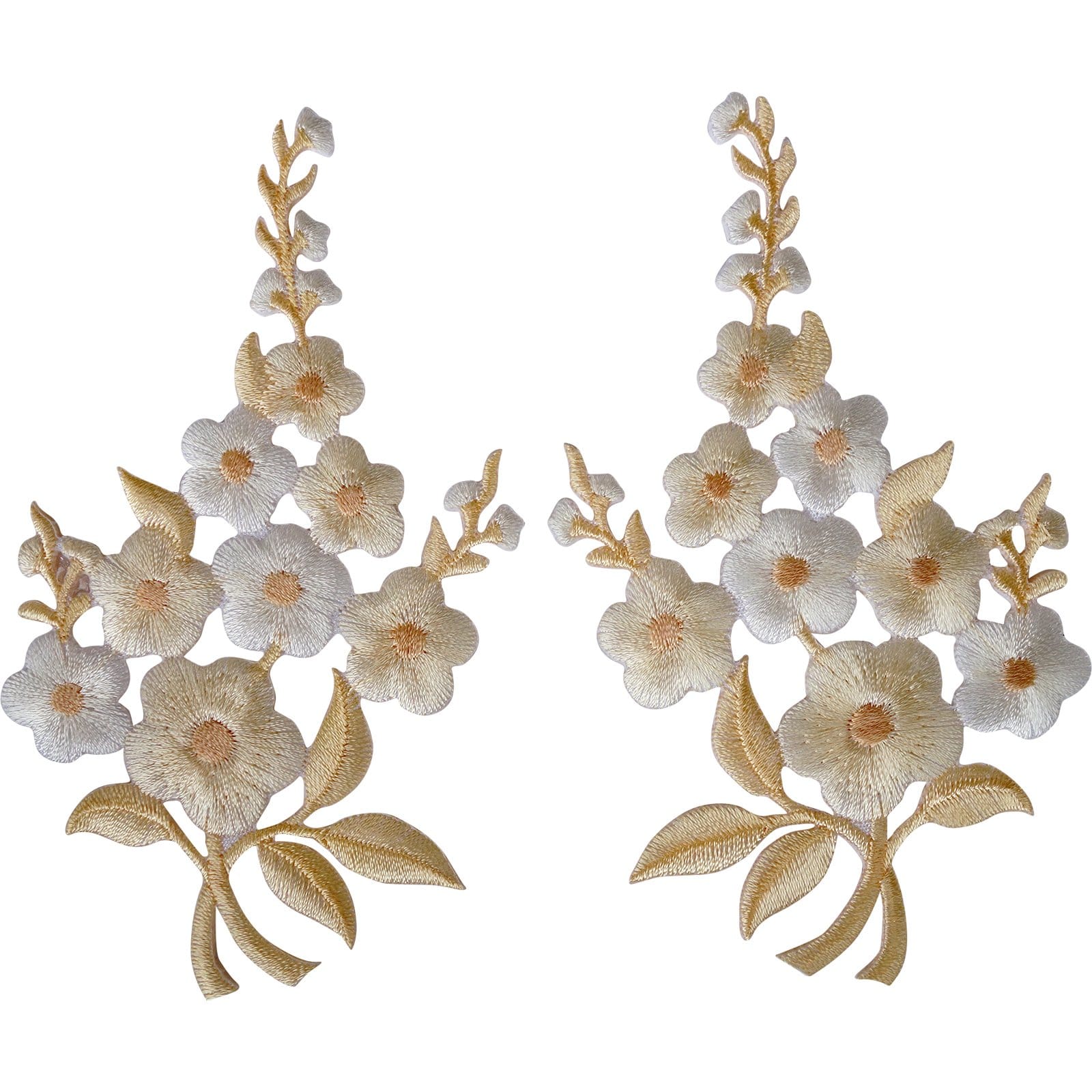 Pair of Flower Patches Iron On Sew On Jeans Skirt Floral Embroidered Patch Badge