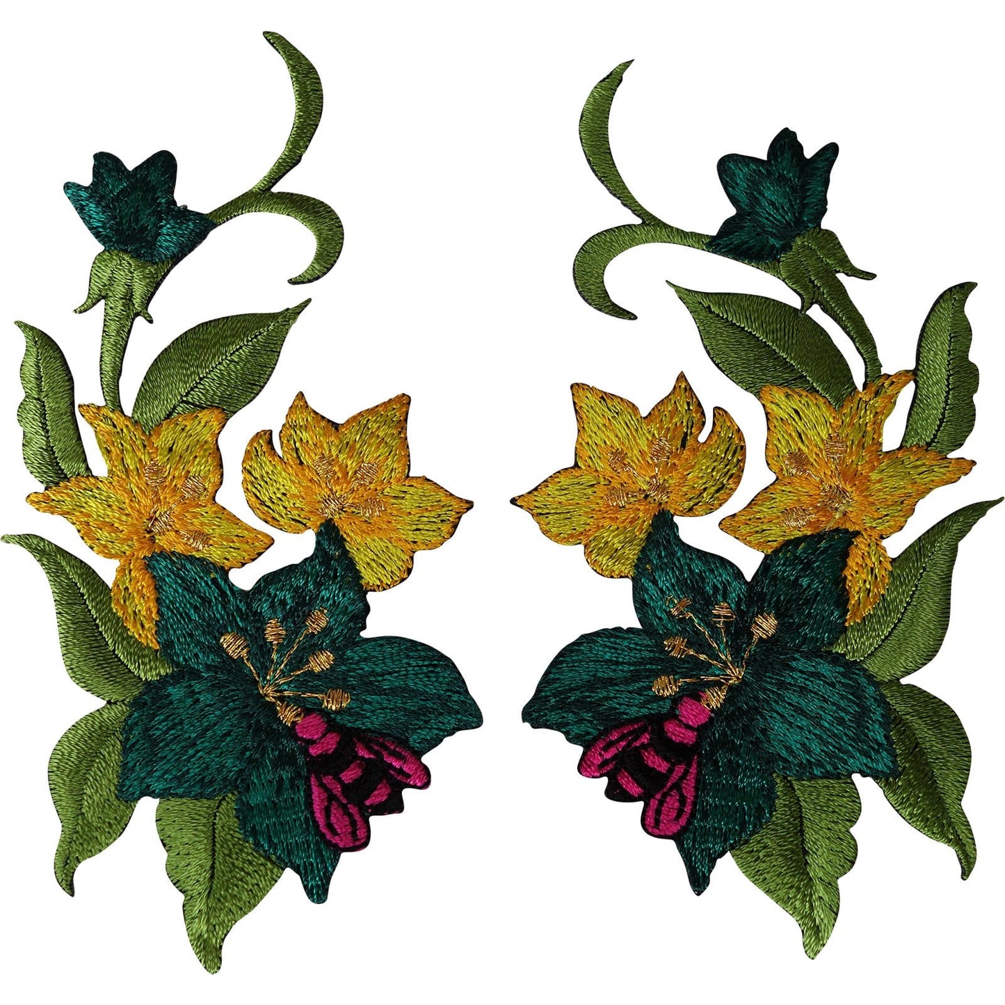 Pair of Flower Patches Iron Sew On Clothes Embroidered Patch Badge Bee Flowers