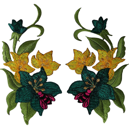 Pair of Flower Patches Iron Sew On Clothes Embroidered Patch Badge Bee Flowers