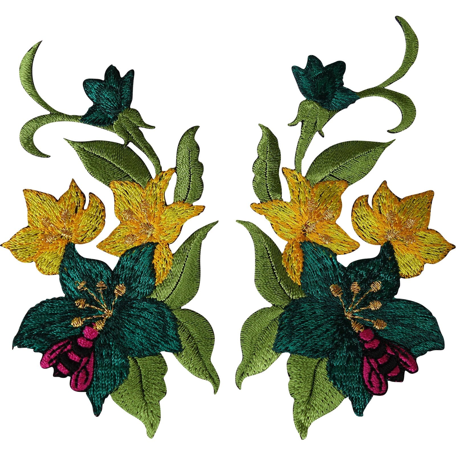 Pair of Flower Patches Iron Sew On Clothes Embroidered Patch Badge Bee Flowers