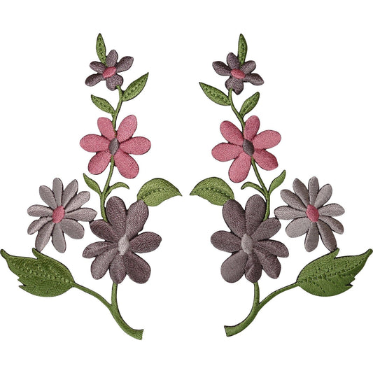 Pair of Flower Patches Iron Sew On Clothes Embroidery Arts Crafts Patch Badges