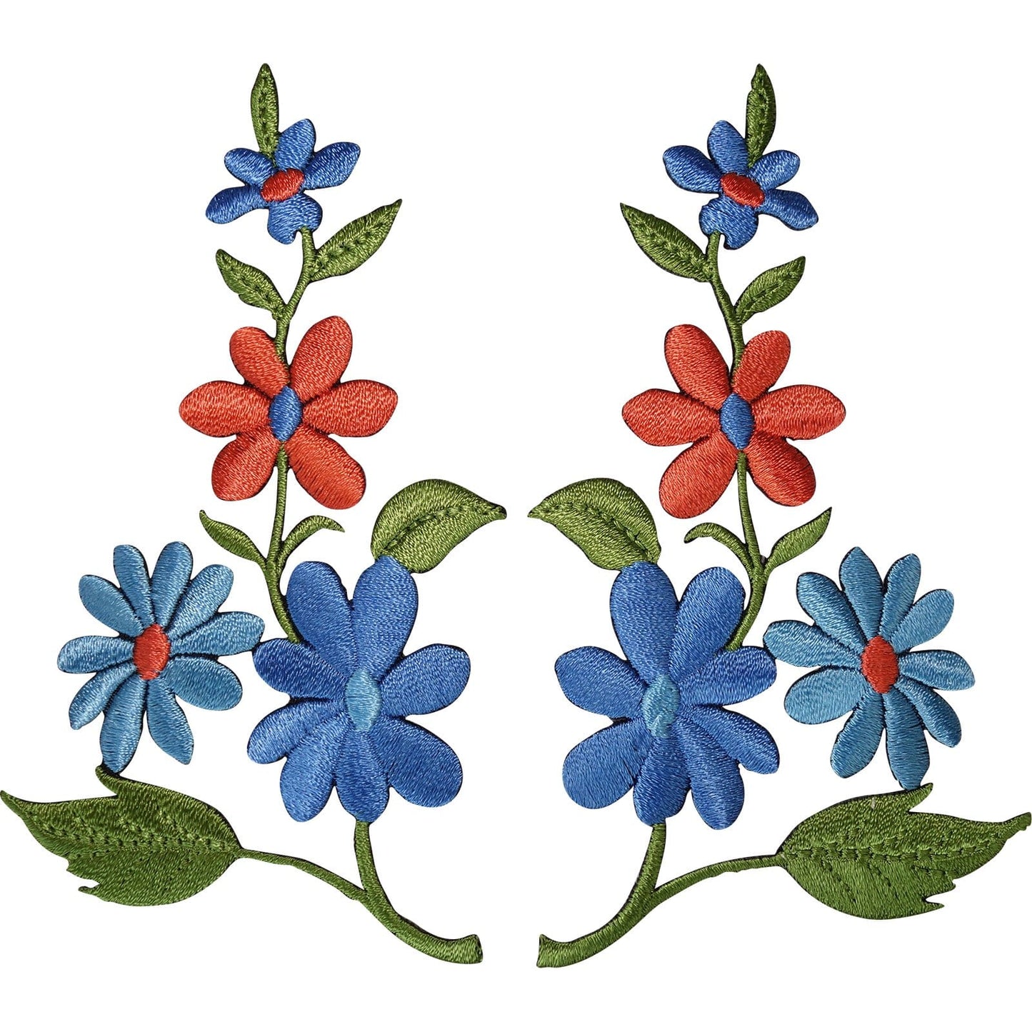 Pair of Flower Patches Iron Sew On Clothes Embroidery Floral Crafts Patch Badges