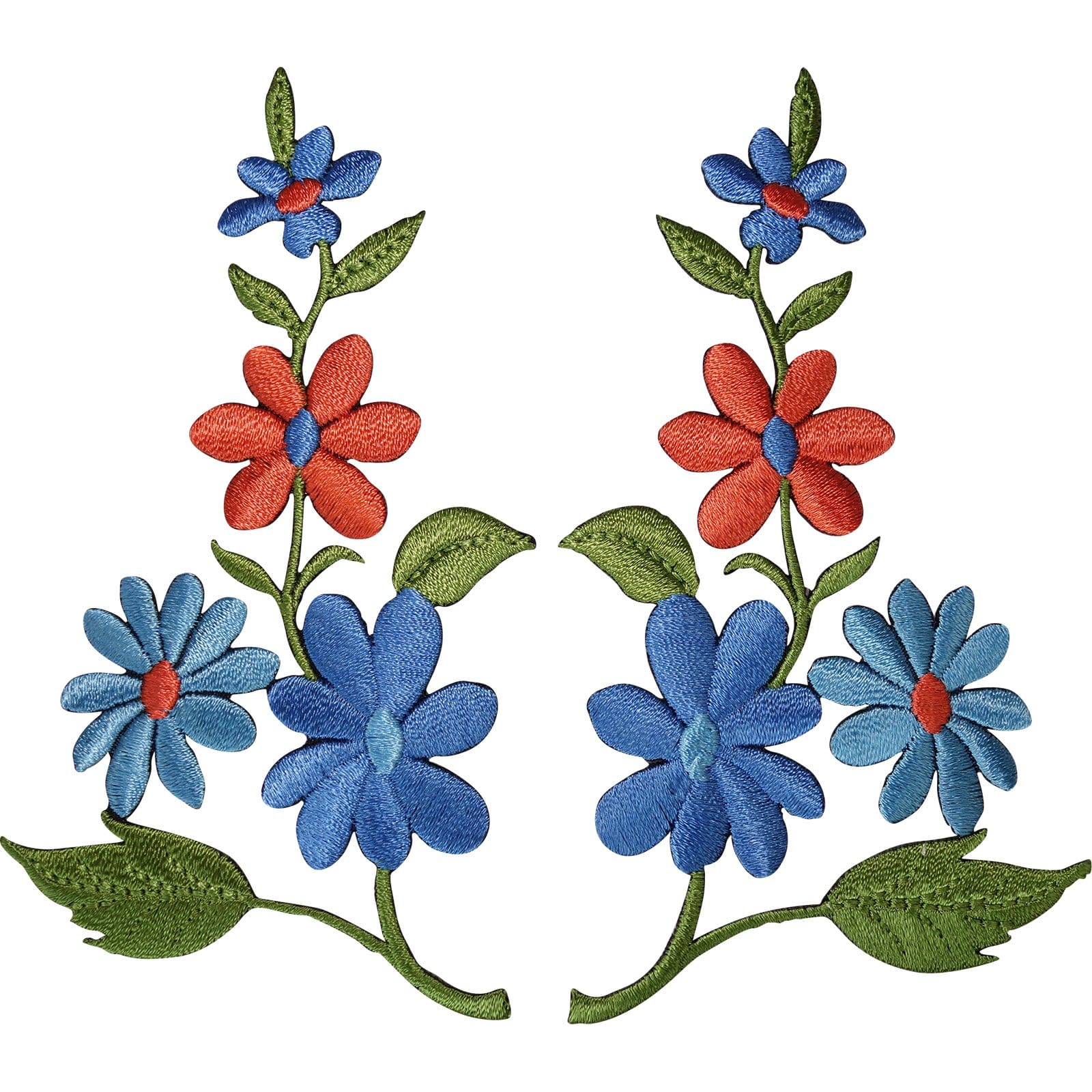 Pair of Flower Patches Iron Sew On Clothes Embroidery Floral Crafts Patch Badges