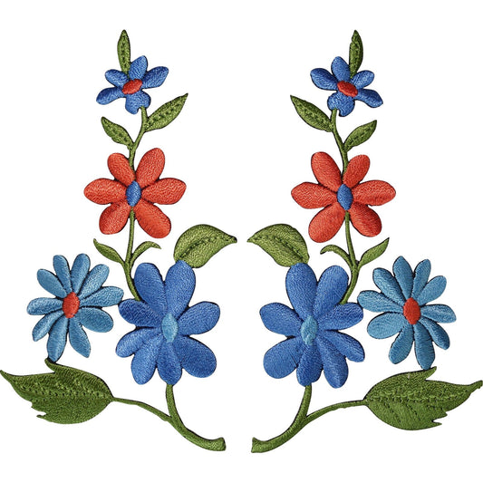 Pair of Flower Patches Iron Sew On Clothes Embroidery Floral Crafts Patch Badges