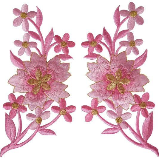 Pair of Flower Patches Iron Sew On Clothes Floral Patch Flowers Embroidery Badge