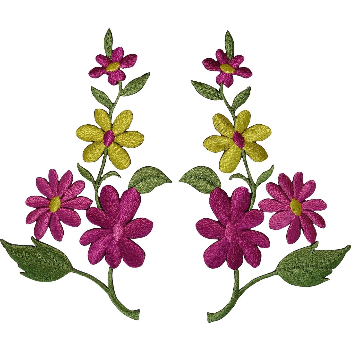 Pair of Flower Patches Iron Sew On Clothes Flowers Embroidered Patch Badge Motif