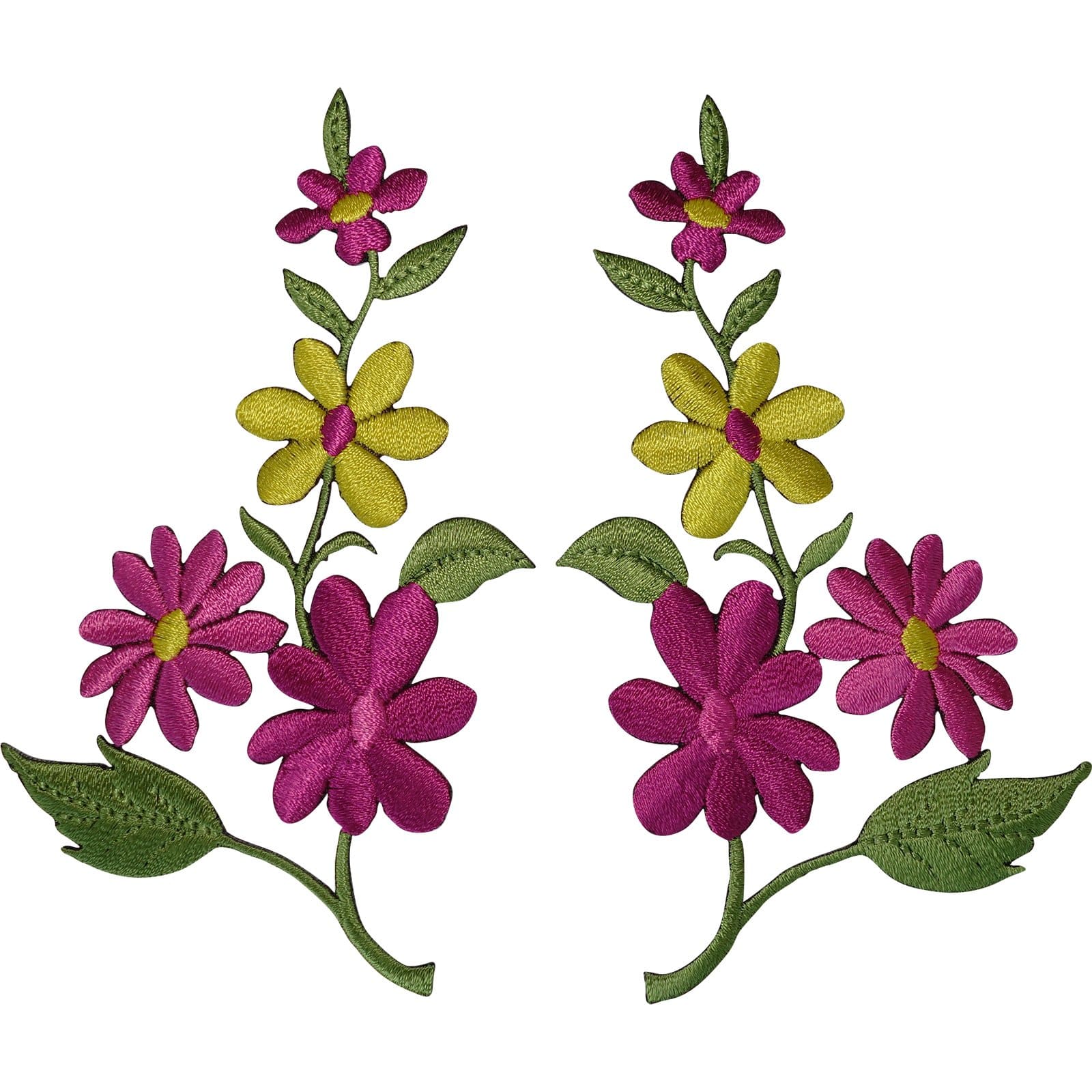 Pair of Flower Patches Iron Sew On Clothes Flowers Embroidered Patch Badge Motif