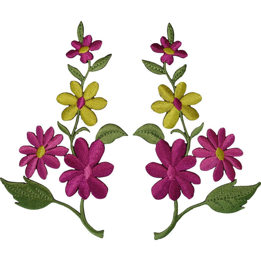 Pair of Flower Patches Iron Sew On Clothes Flowers Embroidered Patch Badge Motif
