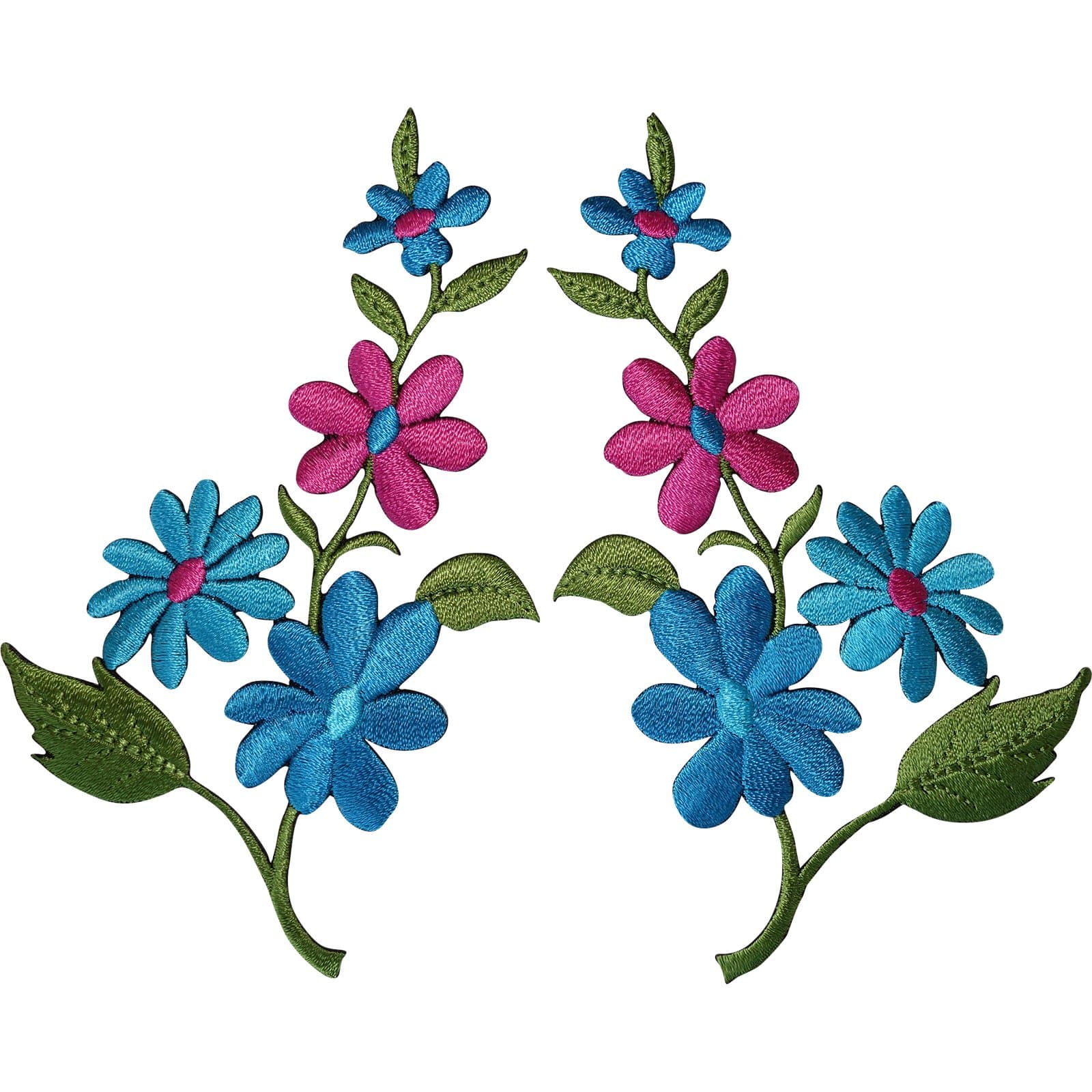 Pair of Flower Patches Iron Sew On Clothing Embroidery Arts Crafts Patch Badges