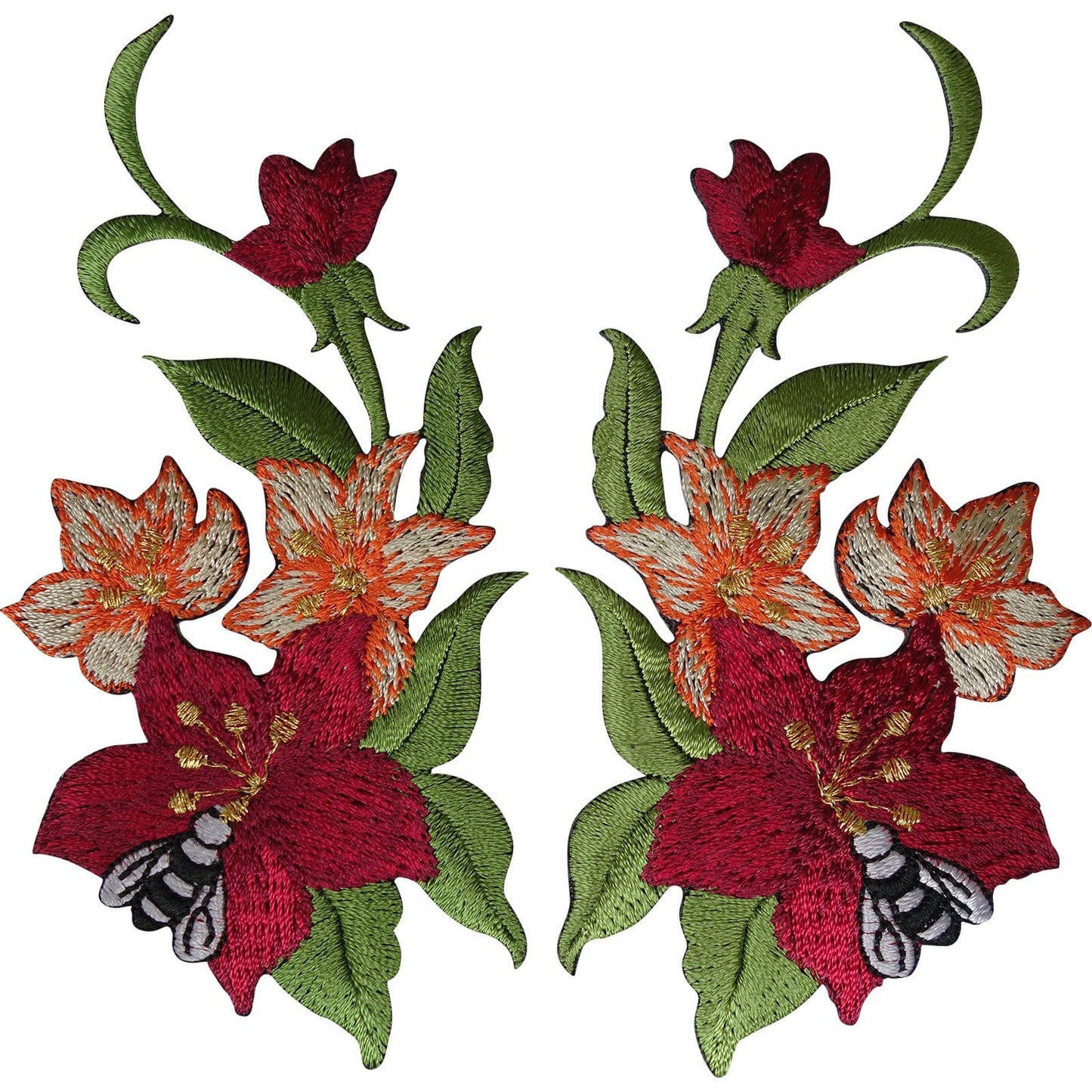 Pair of Flower Patches Iron Sew On Denim Embroidered Patch Badge Bee Wasp Insect