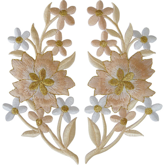 Pair of Flower Patches Iron Sew On Denim Floral Patch Flowers Embroidery Badges