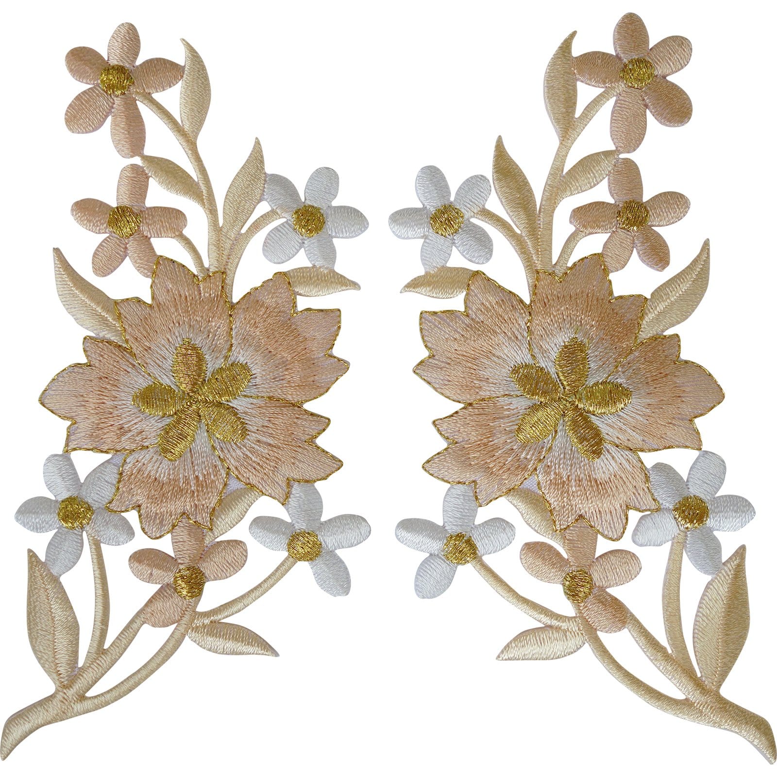 Pair of Flower Patches Iron Sew On Denim Floral Patch Flowers Embroidery Badges