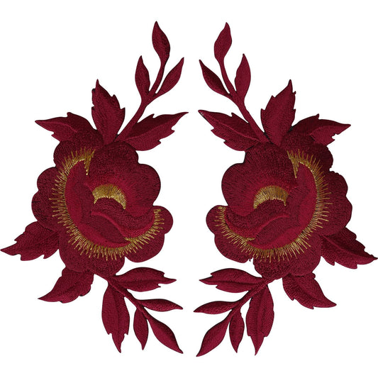 Pair of Flower Patches Iron Sew On Denim Jeans Dress Flowers Embroidered Patch