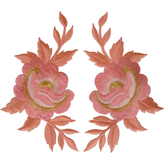 Pair of Flower Patches Iron Sew On Denim Jeans Flowers Embroidered Patch Badges