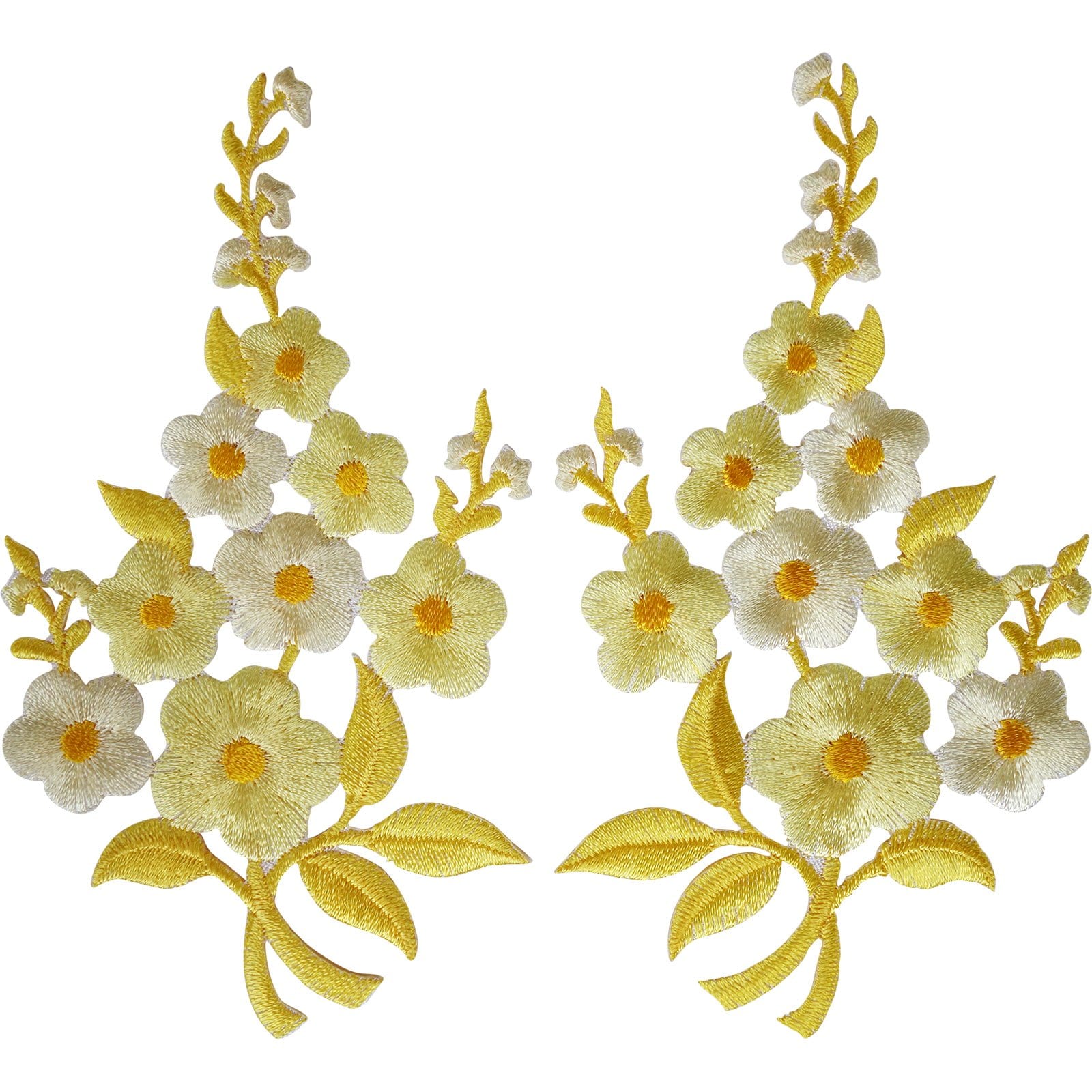 Pair of Flower Patches Iron Sew On Embroidered Patch Badge Floral Flowers Crafts