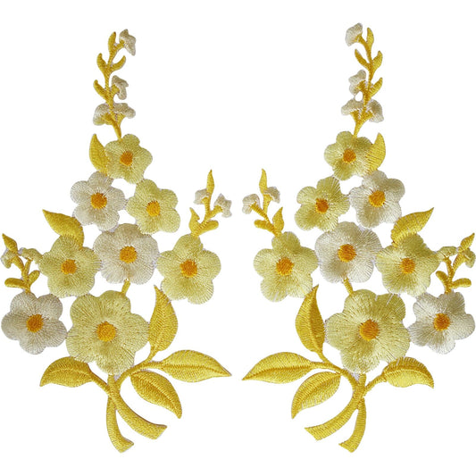 Pair of Flower Patches Iron Sew On Embroidered Patch Badge Floral Flowers Crafts