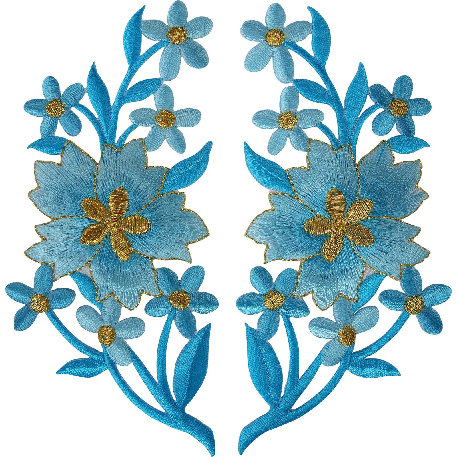 Pair of Flower Patches Iron Sew On Embroidery Patch Badge Motif Applique Flowers